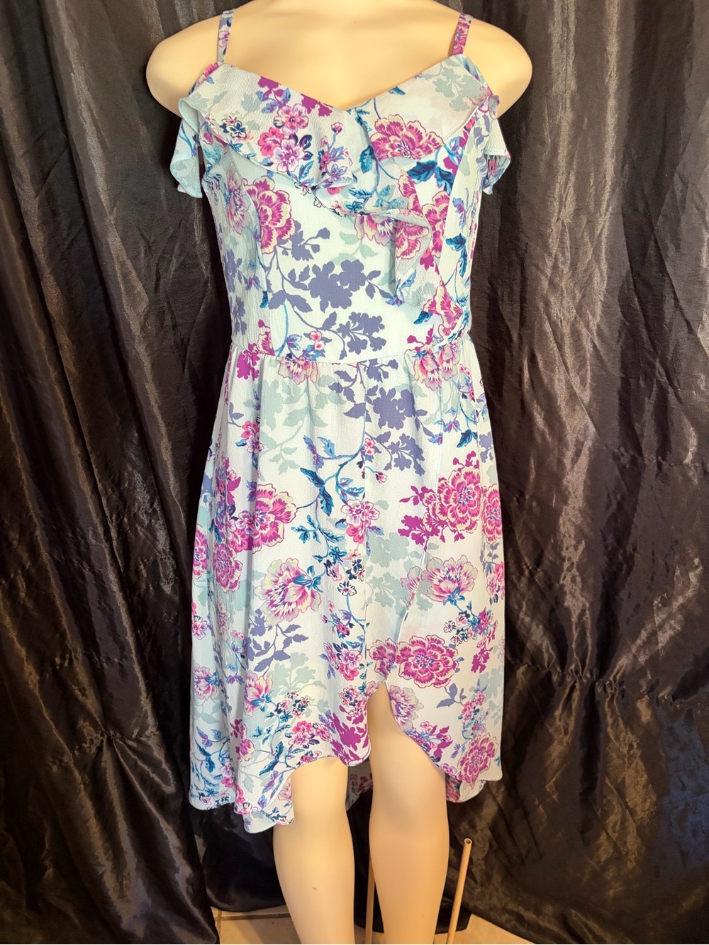 Ally B Light Blue Floral High-Low Ruffle Dress